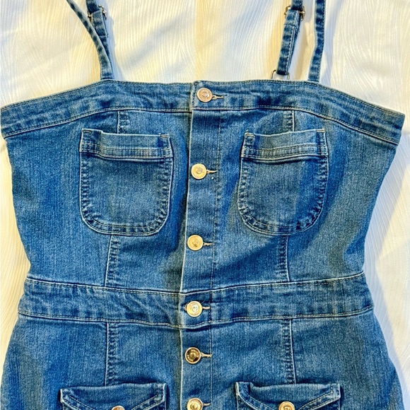 Highway Jeans Denim Button Front Dress Adjustable Straps & Pockets L - Picture 1 of 8